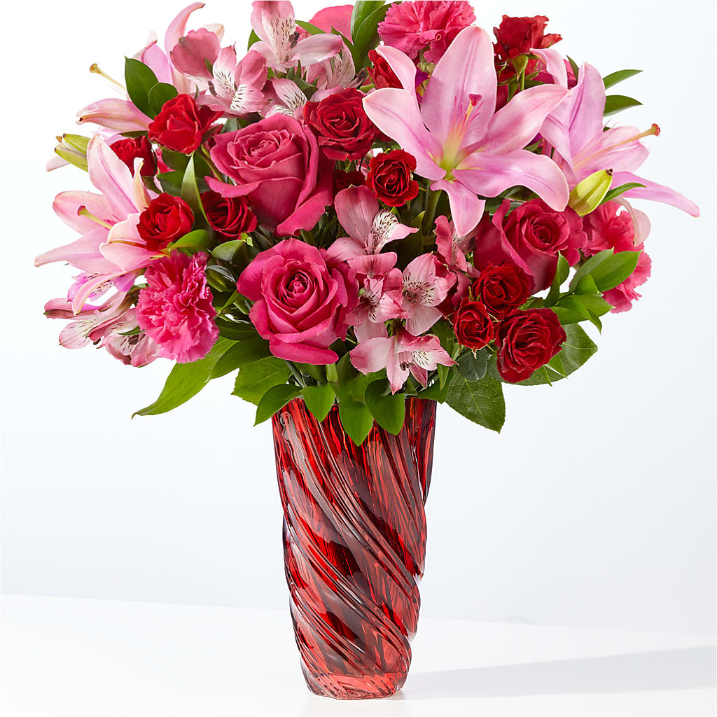 In Love Bouquet with Luxe Swirl Vase – ILLUSIONS FLORAL & GIFTS LLC, Marshfield WI