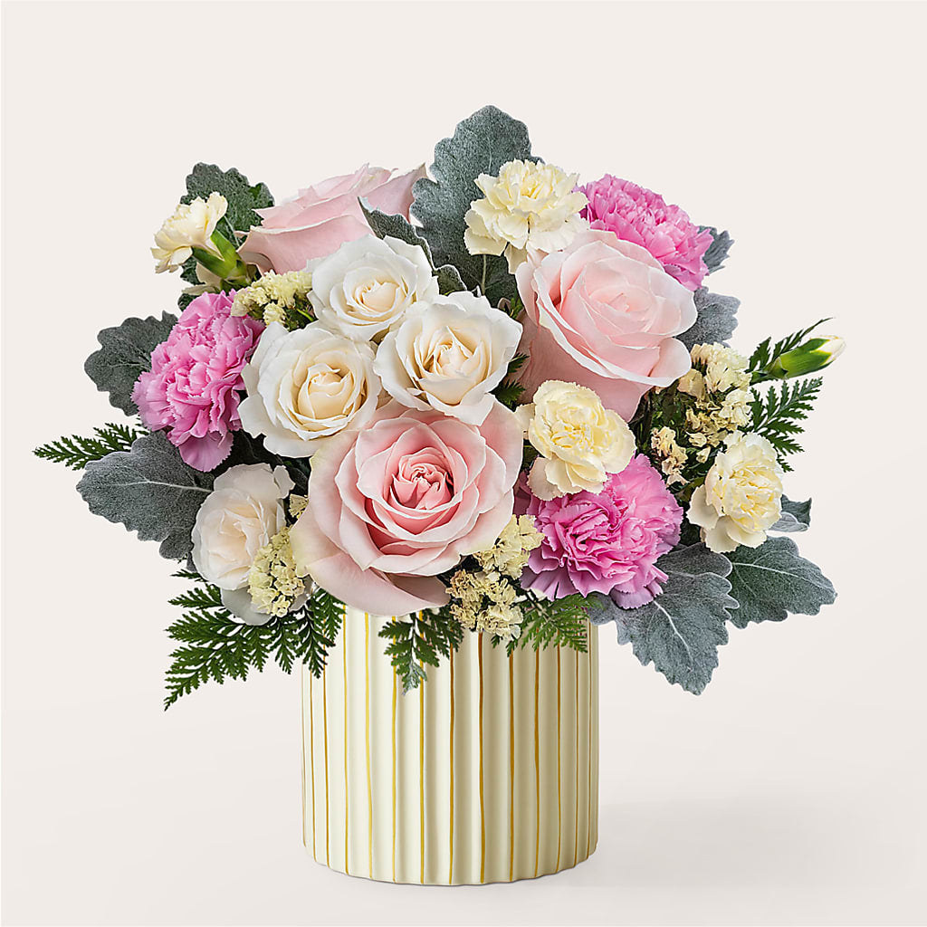 Blissful Moments Bouquet with Ivory Vase – ILLUSIONS FLORAL & GIFTS LLC, Marshfield WI