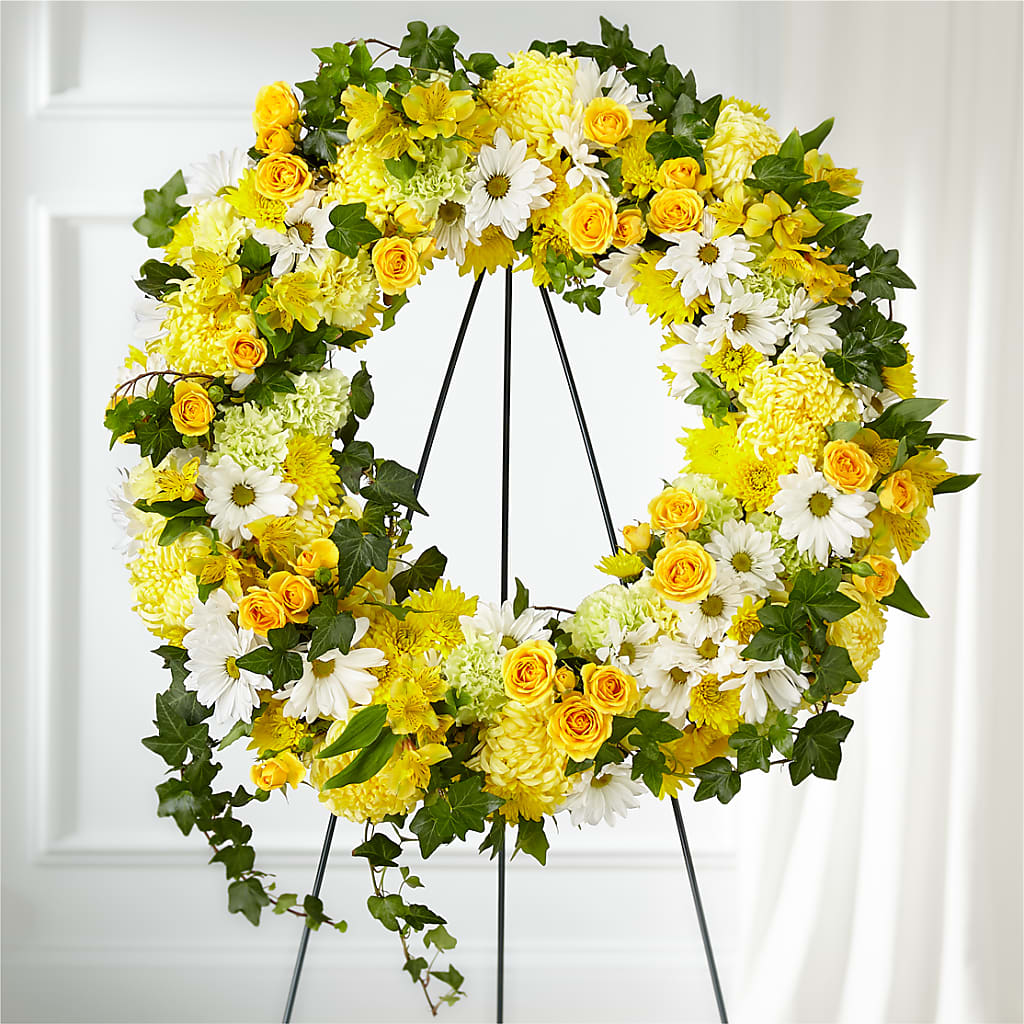 Golden Remembrance Wreath – ILLUSIONS FLORAL & GIFTS LLC, Marshfield WI