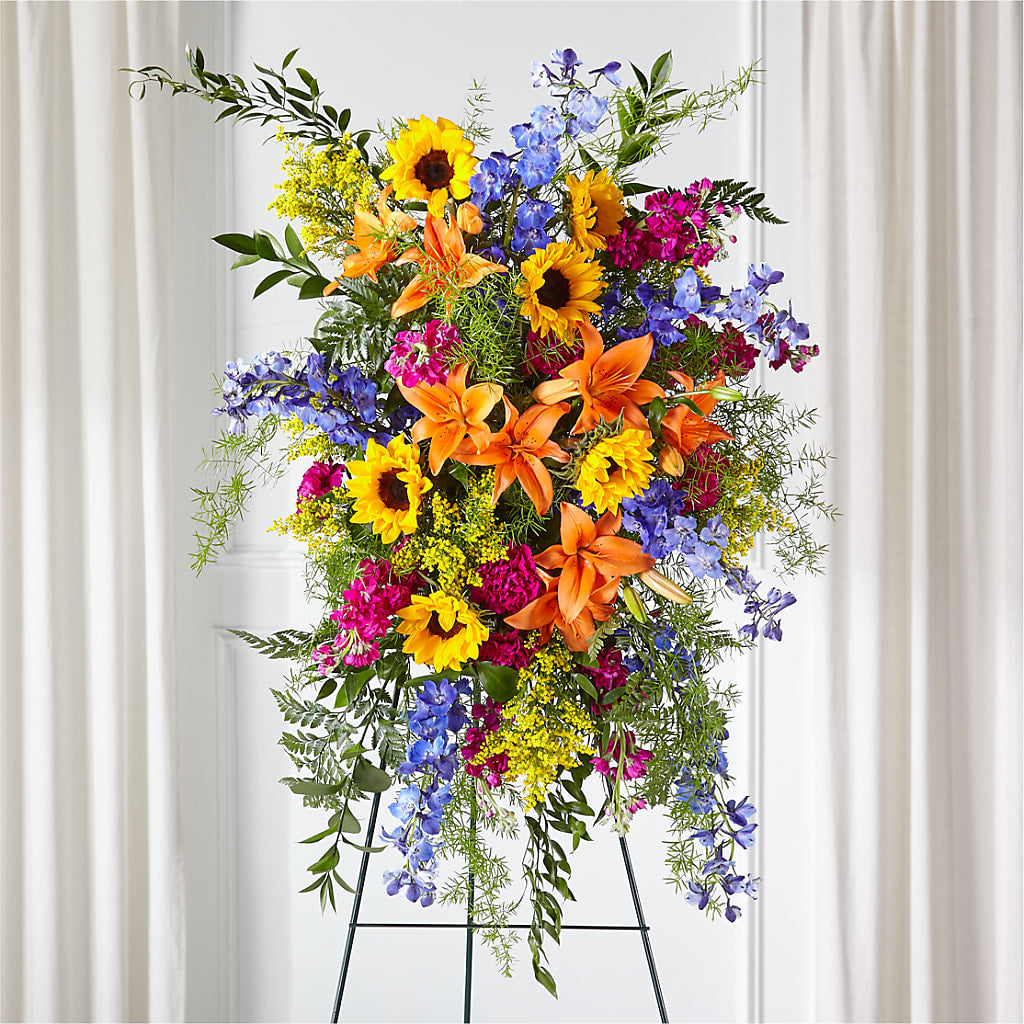 Sunlit Memories Standing Spray (Standard) – ILLUSIONS FLORAL & GIFTS LLC, Marshfield WI