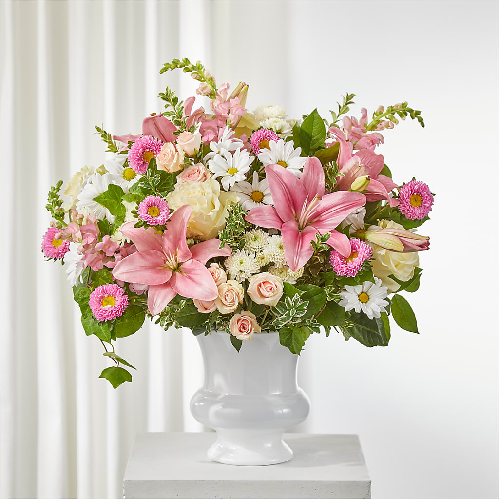 Empathetic Blooms Urn Arrangement – ILLUSIONS FLORAL & GIFTS LLC, Marshfield WI