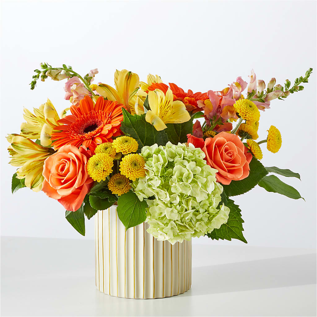 Autumn Sunshine Bouquet with Ivory Vase – ILLUSIONS FLORAL & GIFTS LLC, Marshfield WI