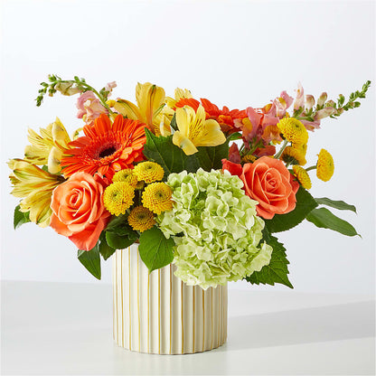 Autumn Sunshine Bouquet with Ivory Vase – ILLUSIONS FLORAL & GIFTS LLC, Marshfield WI