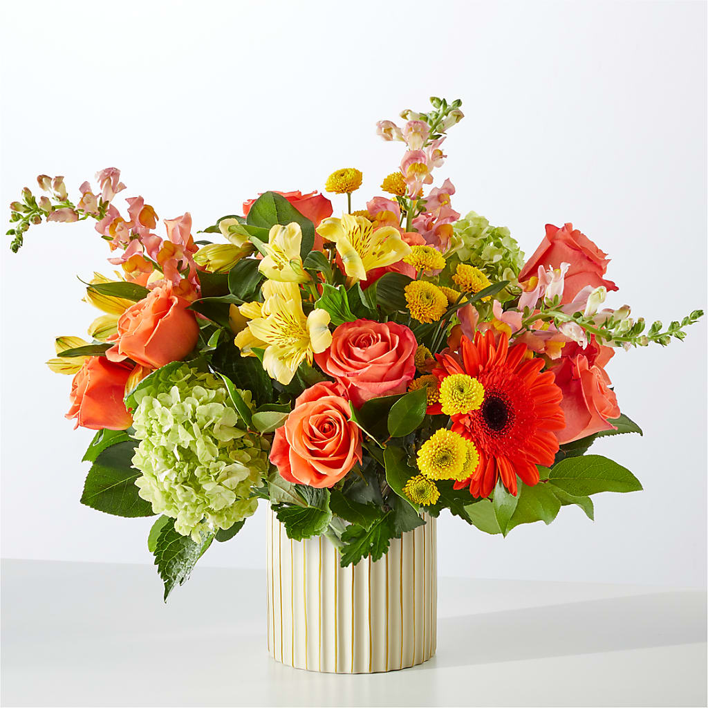 Autumn Sunshine Bouquet with Ivory Vase – ILLUSIONS FLORAL & GIFTS LLC, Marshfield WI