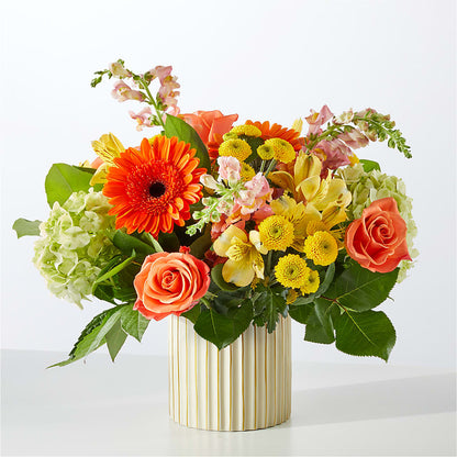 Autumn Sunshine Bouquet with Ivory Vase – ILLUSIONS FLORAL & GIFTS LLC, Marshfield WI